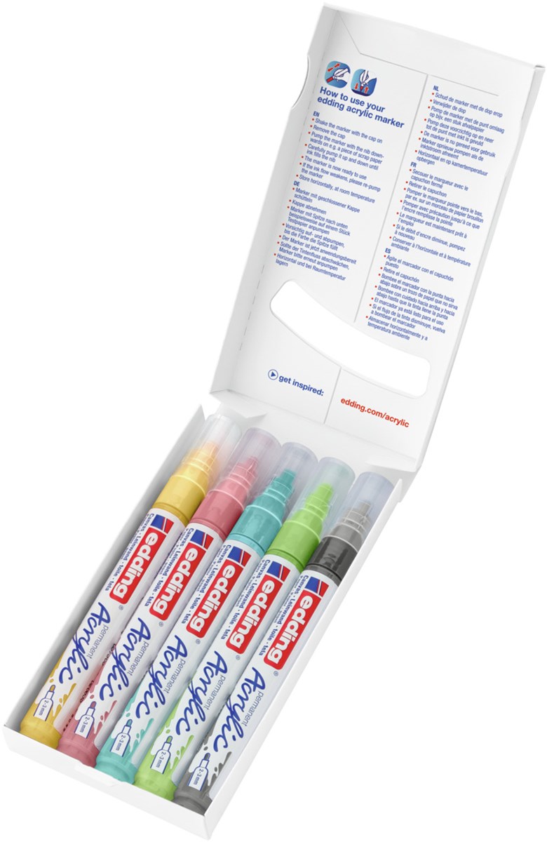 edding 5100 Acrylmarker medium 5er Set sortiert pastell, Rundspitze 2-3 mm (Art.-Nr.: 4-5100-5-099)