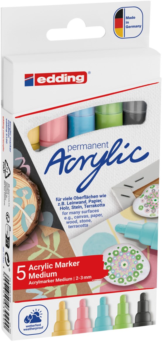 edding 5100 Acrylmarker medium 5er Set sortiert pastell, Rundspitze 2-3 mm (Art.-Nr.: 4-5100-5-099)