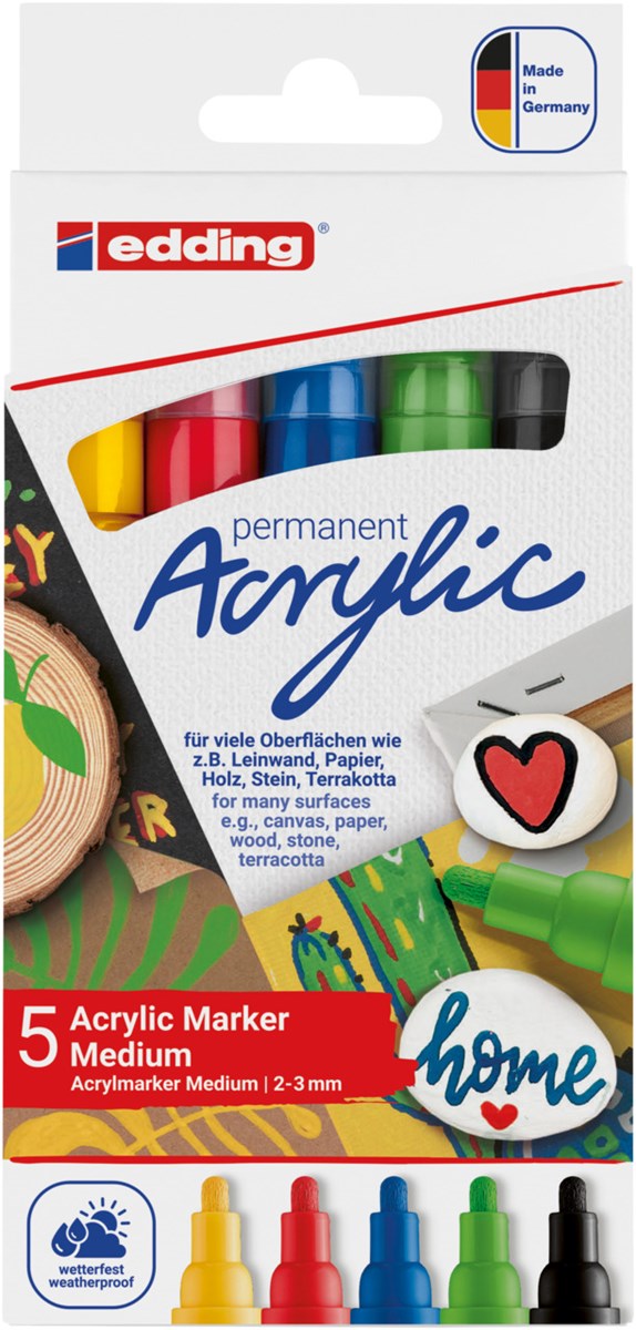 edding 5100 Acrylmarker medium 5er Set sortiert basic, Rundspitze 2-3 mm (Art.-Nr.: 4-5100-5)