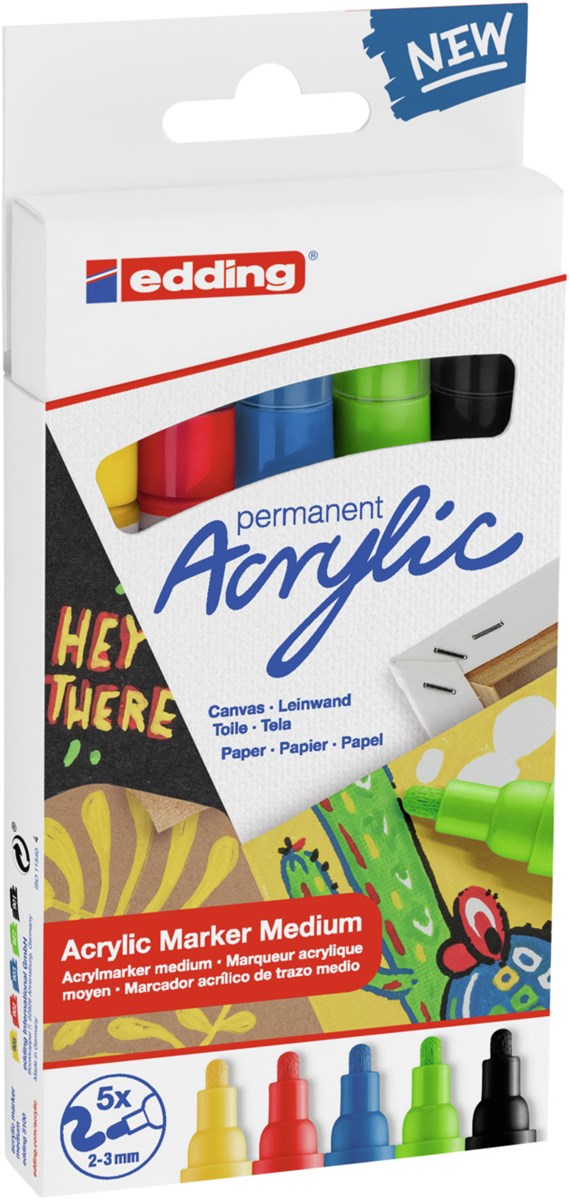 edding 5100 Acrylmarker medium 5er Set sortiert basic, Rundspitze 2-3 mm (Art.-Nr.: 4-5100-5)