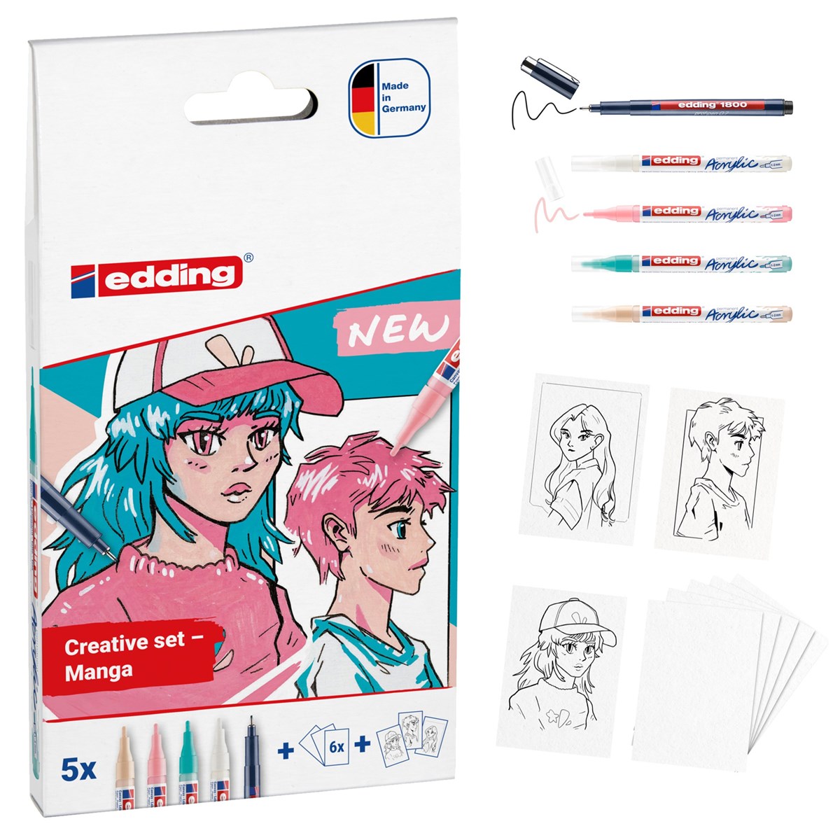 edding 5300 Manga Stifte Kreativset, 5er Set (Art.-Nr.: 4-5300-1800-5-1)