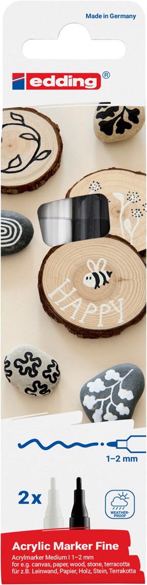 edding 5300 Acrylmarker fein schwarz + weiß 2St Set, Rundspitze 1-2 mm (Art.-Nr.: 4-5300-2)