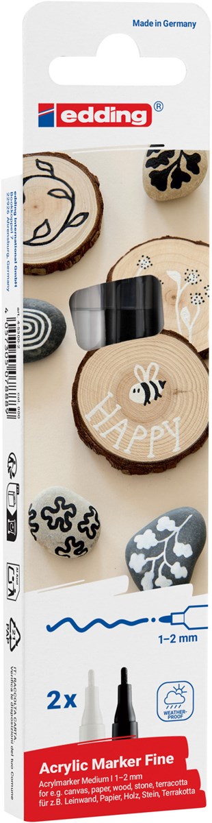 edding 5300 Acrylmarker fein schwarz + weiß 2St Set, Rundspitze 1-2 mm (Art.-Nr.: 4-5300-2)