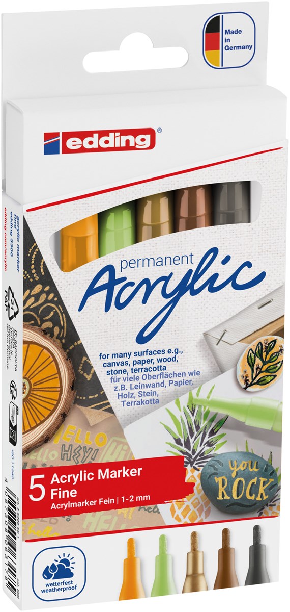 edding 5300 Acrylmarker Fein, Naturfarben, 5er-Set (Art.-Nr.: 4-5300-5S-1)