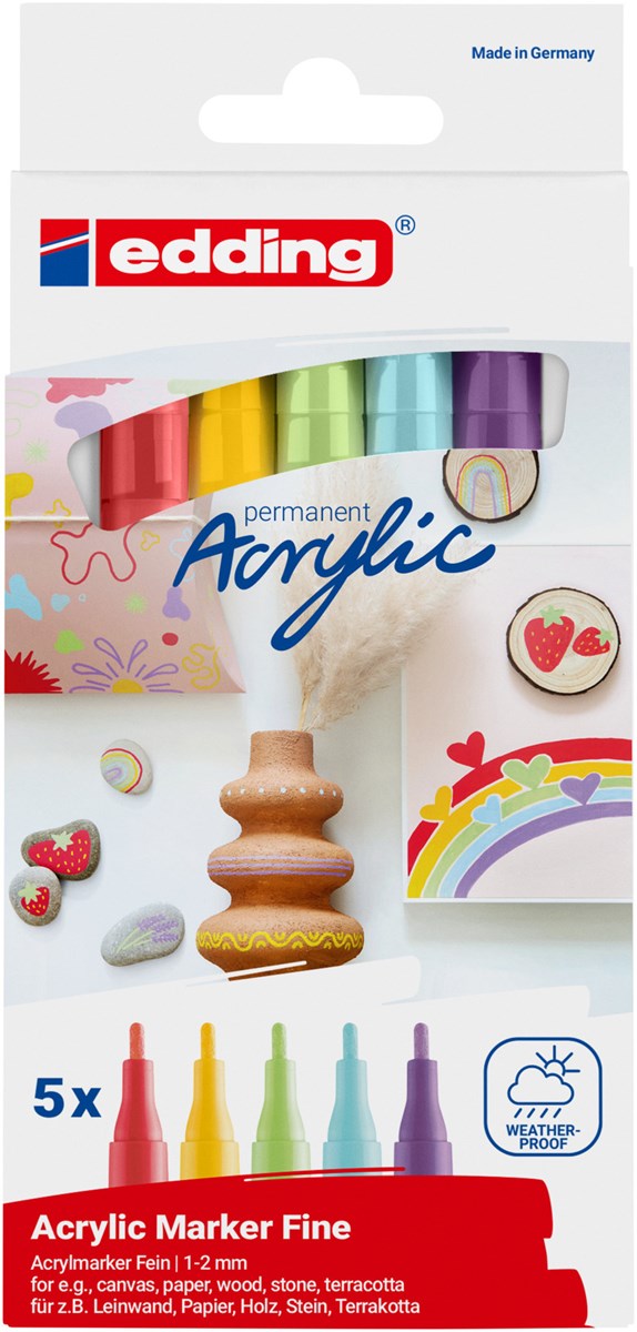 edding 5300 Acrylmarker fein 5St Set Regenbogen, Rundspitze 1-2 mm (Art.-Nr.: 4-5300-5S-2)