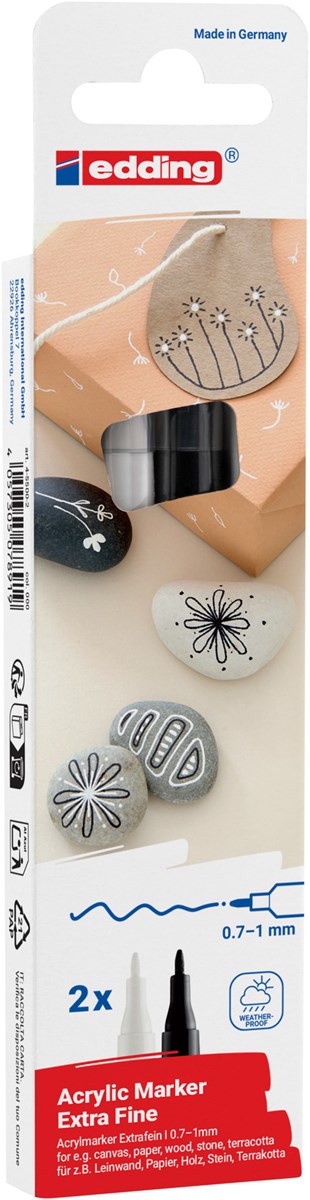 edding 5500 Acrylmarker extra fein schwarz + weiß, 2er Set, Rundspitze 0,7-1 mm (Art.-Nr.: 4-5500-2)
