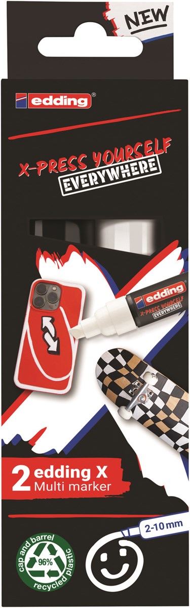 edding 6900 X Multi Marker, Black & White Color Set, 2 Acrylstifte, Keilspitze 2-10 mm (Art.-Nr.: 4-6900-2-1)