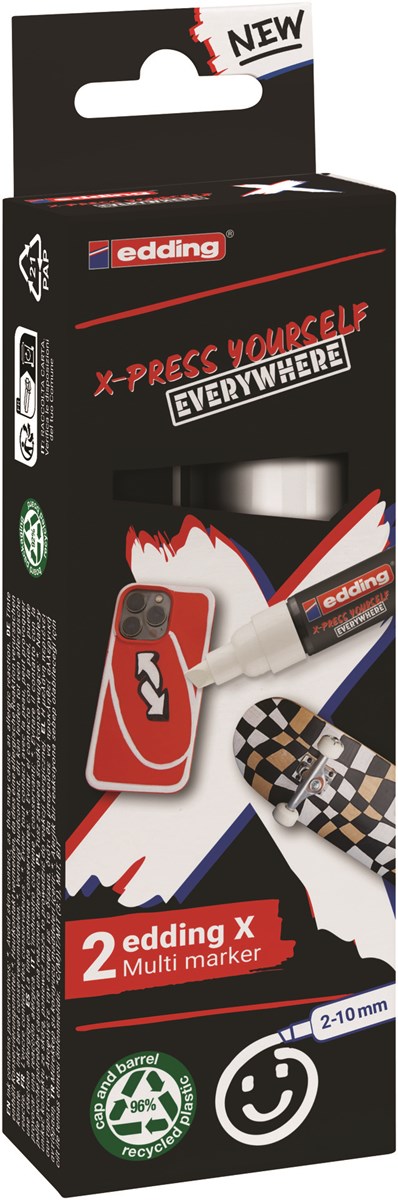 edding 6900 X Multi Marker, Black & White Color Set, 2 Acrylstifte, Keilspitze 2-10 mm (Art.-Nr.: 4-6900-2-1)