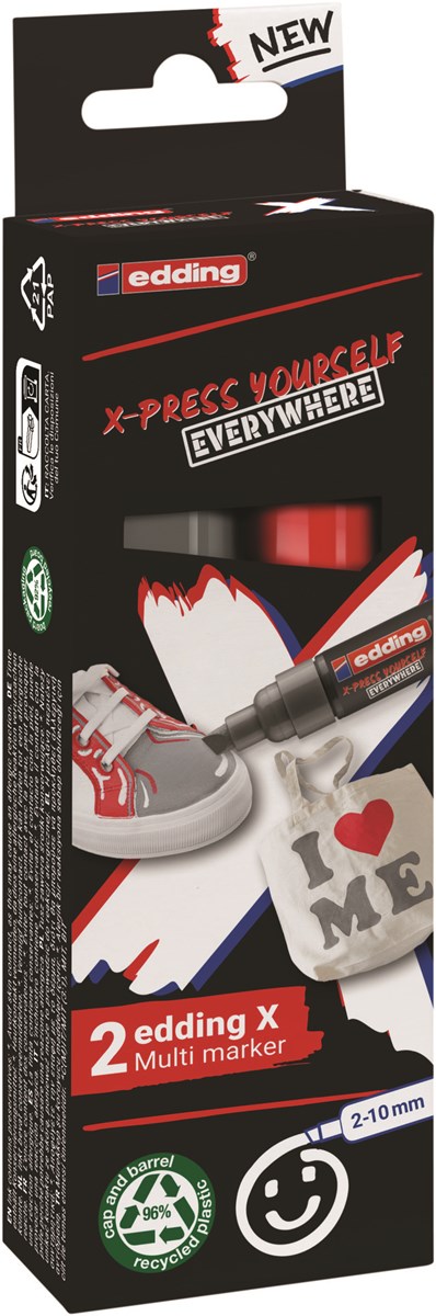 edding 6900 X Multi Marker, Yay Grey Color Set, 2 Acrylstifte, Keilspitze 2-10 mm (Art.-Nr.: 4-6900-2-2)