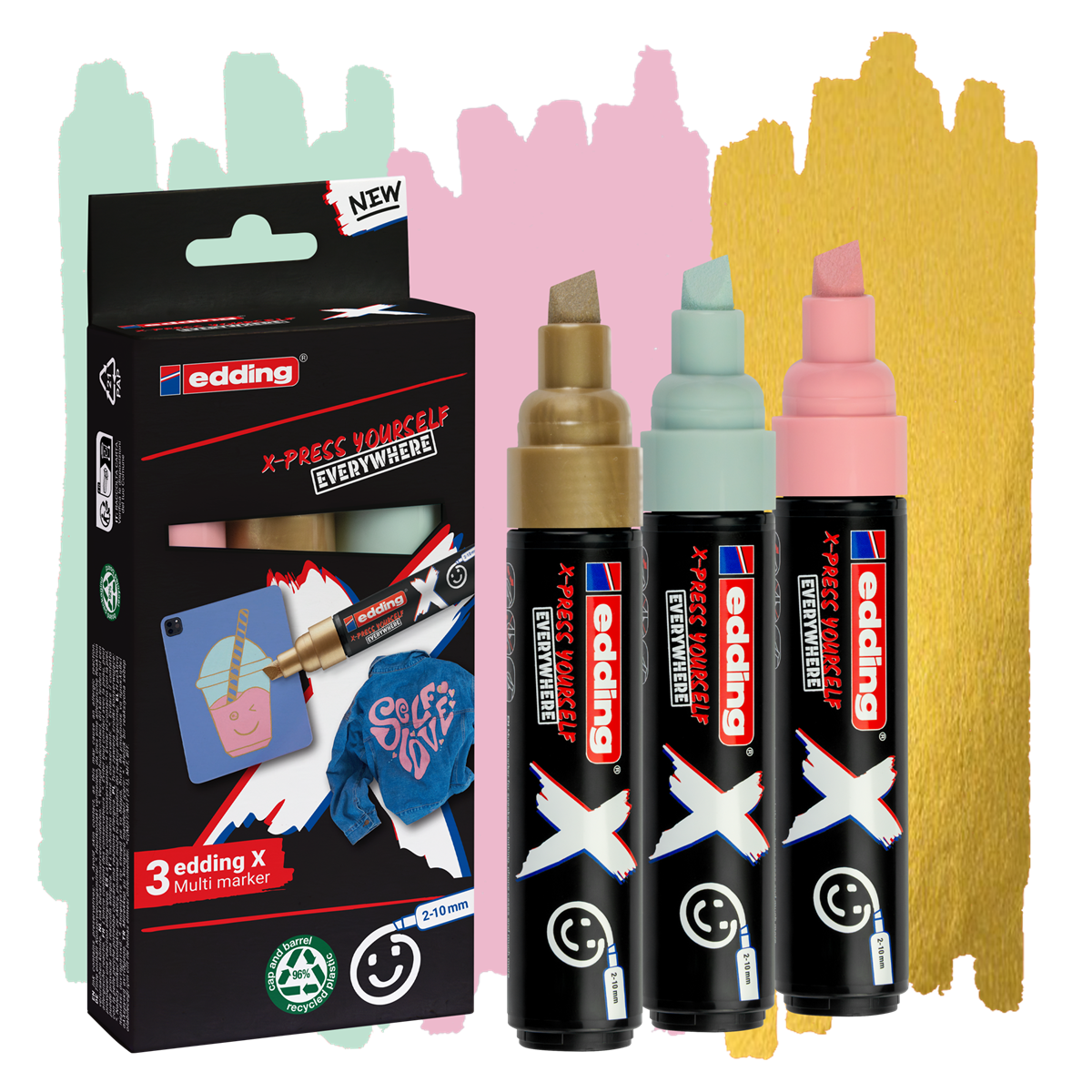 edding 6900 X Multi Marker, Pastel Color Set, 3 Acrylstifte, Keilspitze 2-10 mm (Art.-Nr.: 4-6900-3-2)