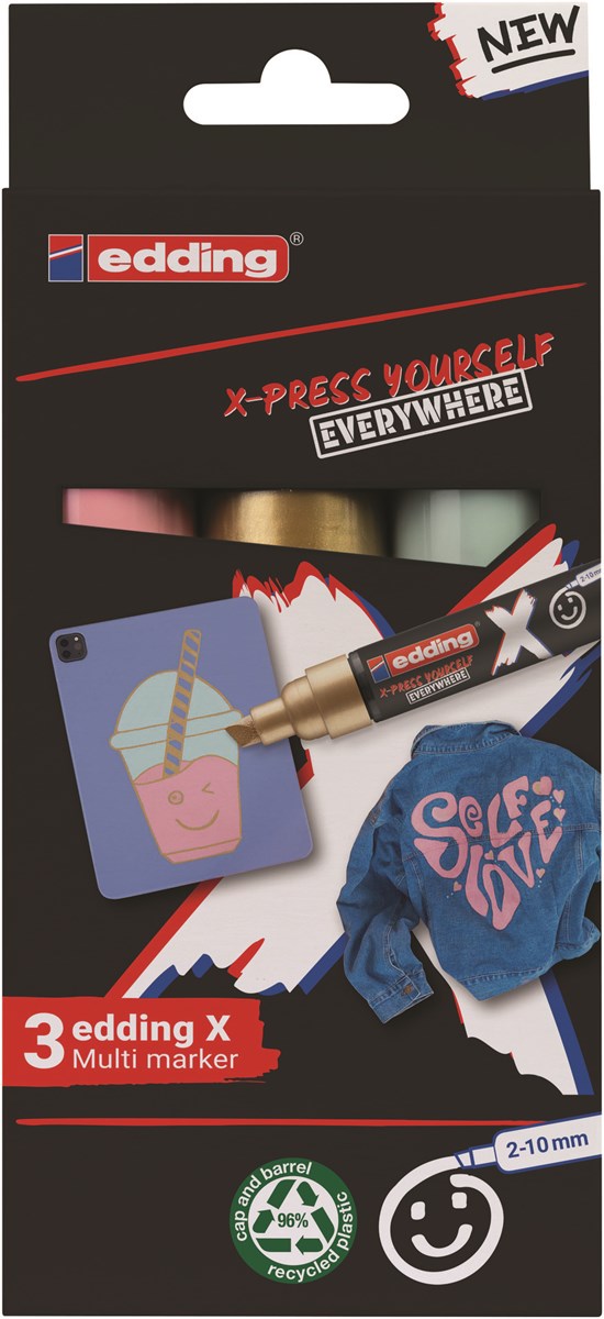 edding 6900 X Multi Marker, Pastel Color Set, 3 Acrylstifte, Keilspitze 2-10 mm (Art.-Nr.: 4-6900-3-2)