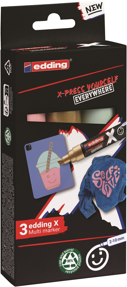 edding 6900 X Multi Marker, Pastel Color Set, 3 Acrylstifte, Keilspitze 2-10 mm (Art.-Nr.: 4-6900-3-2)