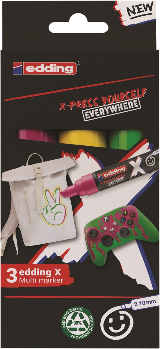 edding 6900 X Multi Marker, Candy Color Set, 3 Acrylstifte, Keilspitze 2-10 mm (Art.-Nr.: 4-6900-3-3)