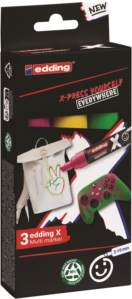 edding 6900 X Multi Marker, Candy Color Set, 3 Acrylstifte, Keilspitze 2-10 mm (Art.-Nr.: 4-6900-3-3)