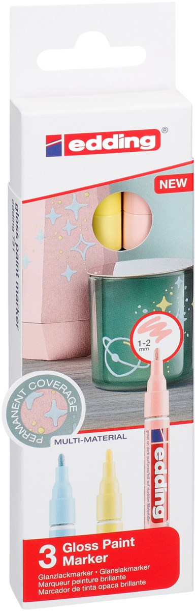 edding 751 creative Glanzlack-Marker 3er Set pastell, Rundspitze 1-2 mm (Art.-Nr.: 4-751-3-099)