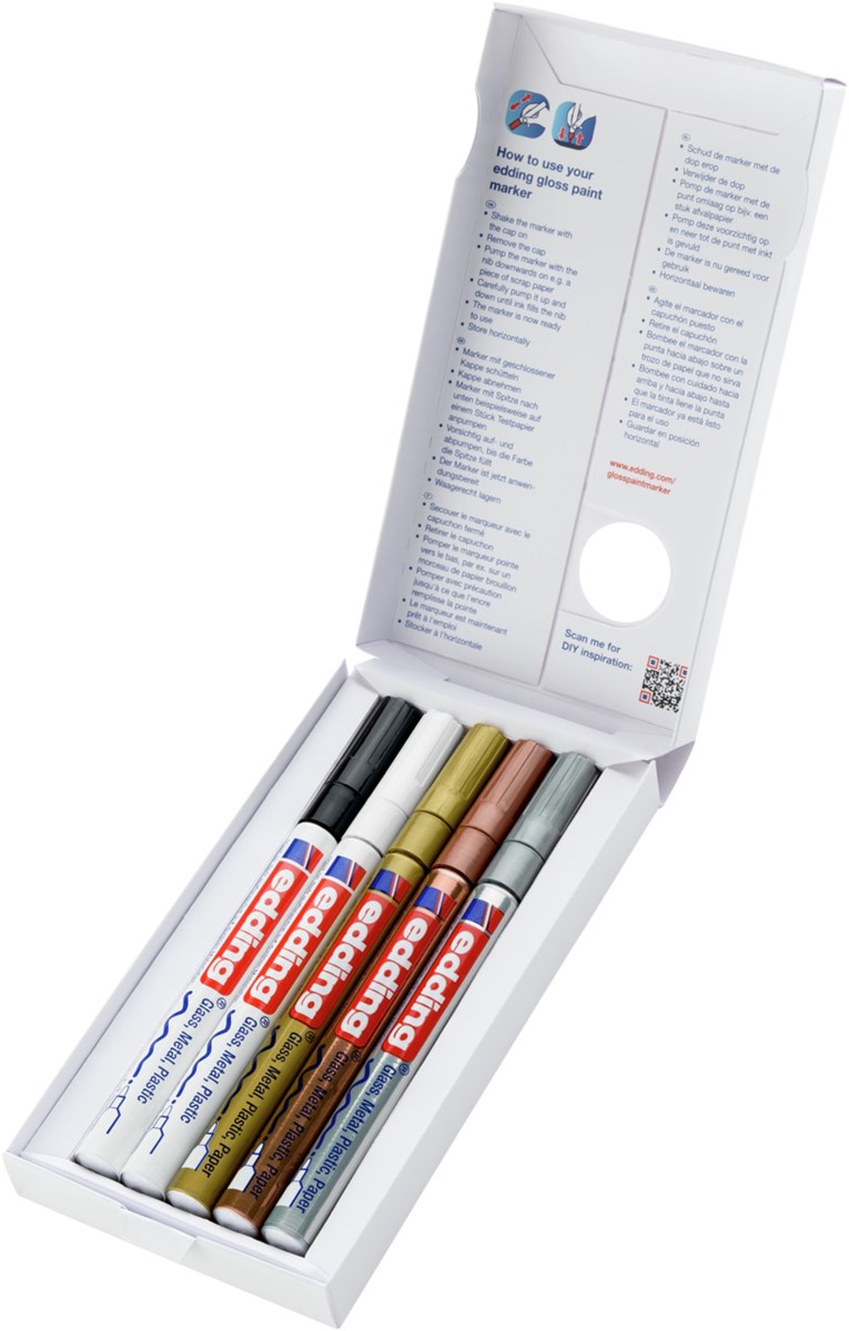 edding 751 creative Glanzlack-Marker 5er Set metallic, Rundspitze 1-2 mm (Art.-Nr.: 4-751-5-999)