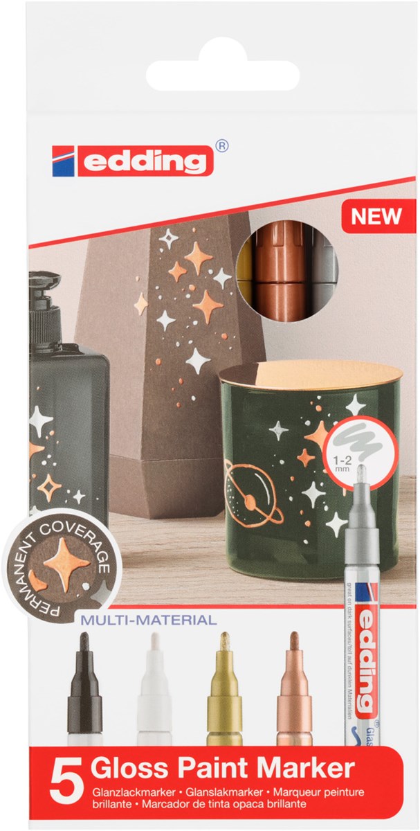 edding 751 creative Glanzlack-Marker 5er Set metallic, Rundspitze 1-2 mm (Art.-Nr.: 4-751-5-999)