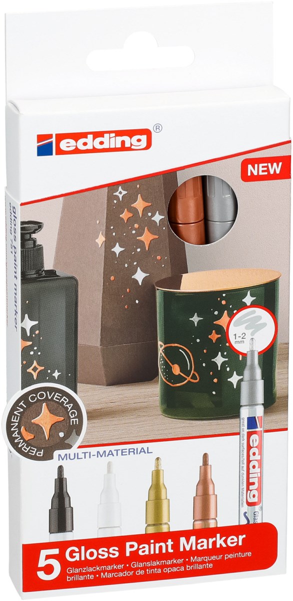 edding 751 creative Glanzlack-Marker 5er Set metallic, Rundspitze 1-2 mm (Art.-Nr.: 4-751-5-999)