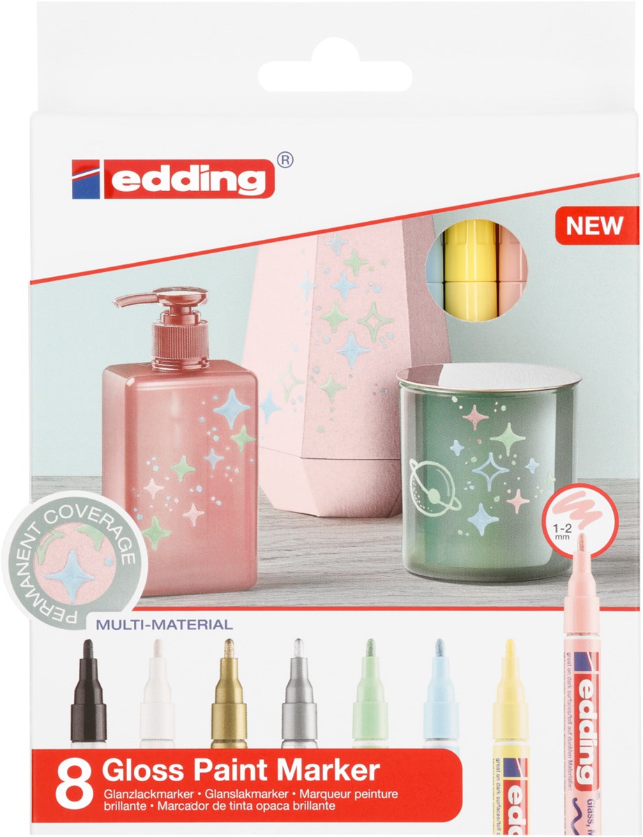 edding 751 creative Glanzlack-Marker 8er Set pastell, Rundspitze 1-2 mm (Art.-Nr.: 4-751-8-099)