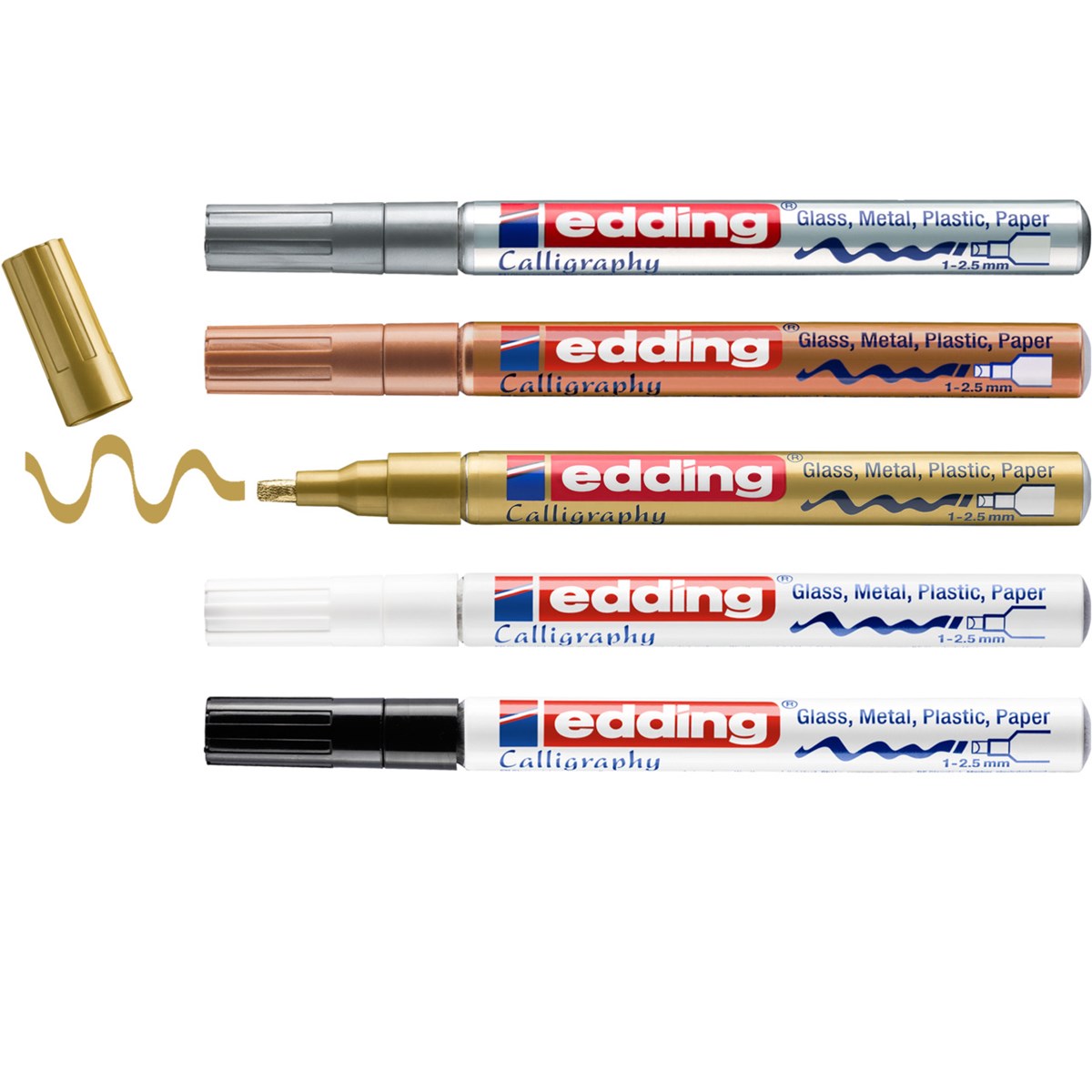 edding 753 Glanzlack-Marker 5er Set metallic, Kalligrafie Spitze 1-2,5 mm (Art.-Nr.: 4-753-5-999)