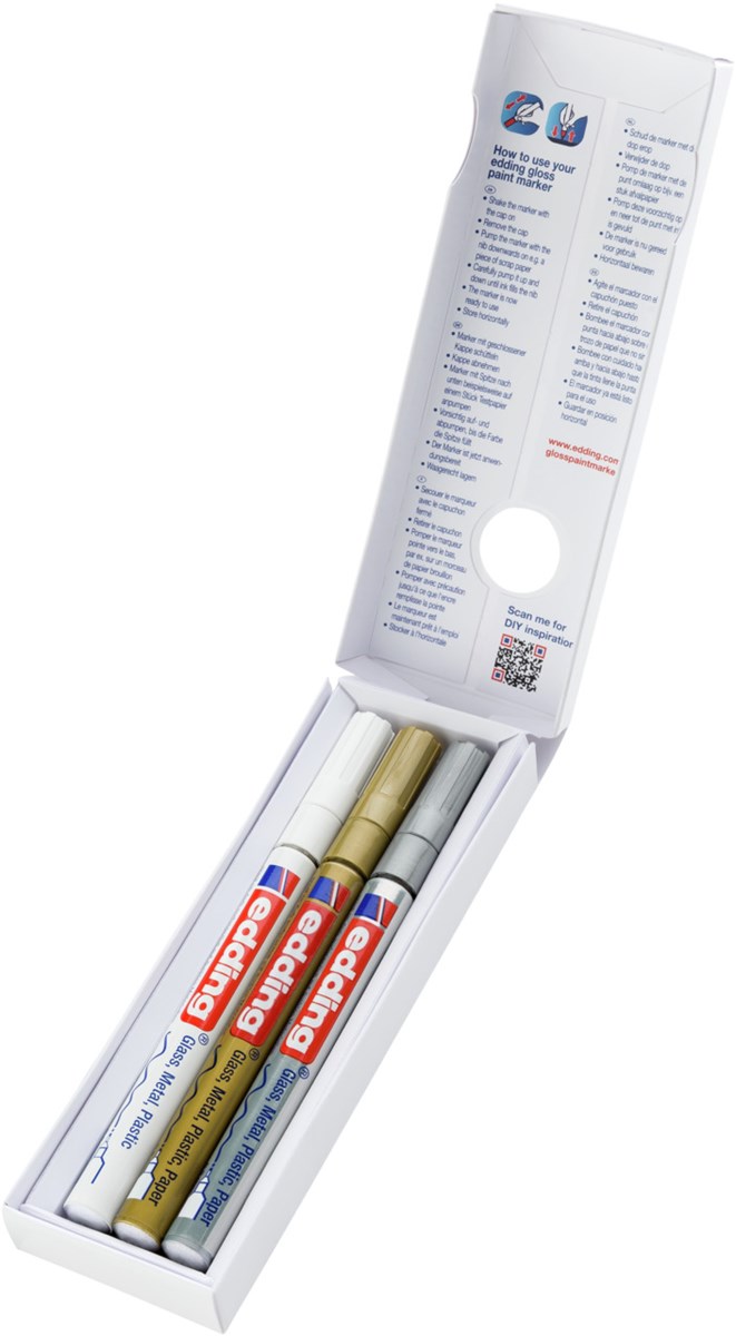 edding 780 creative Glanzlack-Marker 3er Set metallic, Rundspitze 0,8 mm (Art.-Nr.: 4-780-3-999)