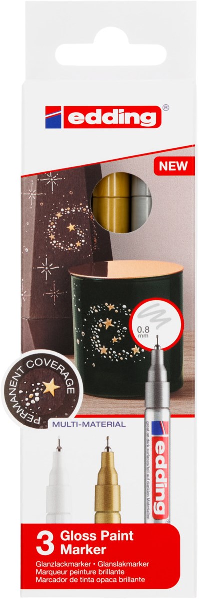 edding 780 creative Glanzlack-Marker 3er Set metallic, Rundspitze 0,8 mm (Art.-Nr.: 4-780-3-999)