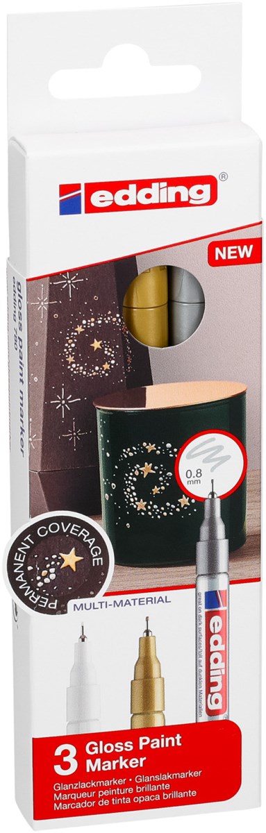 edding 780 creative Glanzlack-Marker 3er Set metallic, Rundspitze 0,8 mm (Art.-Nr.: 4-780-3-999)