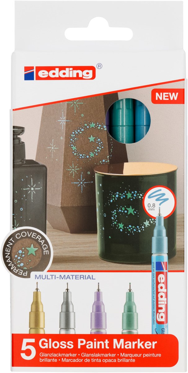 edding 780 creative Glanzlack-Marker 5er Set metallic, Rundspitze 0,8 mm (Art.-Nr.: 4-780-5-099)