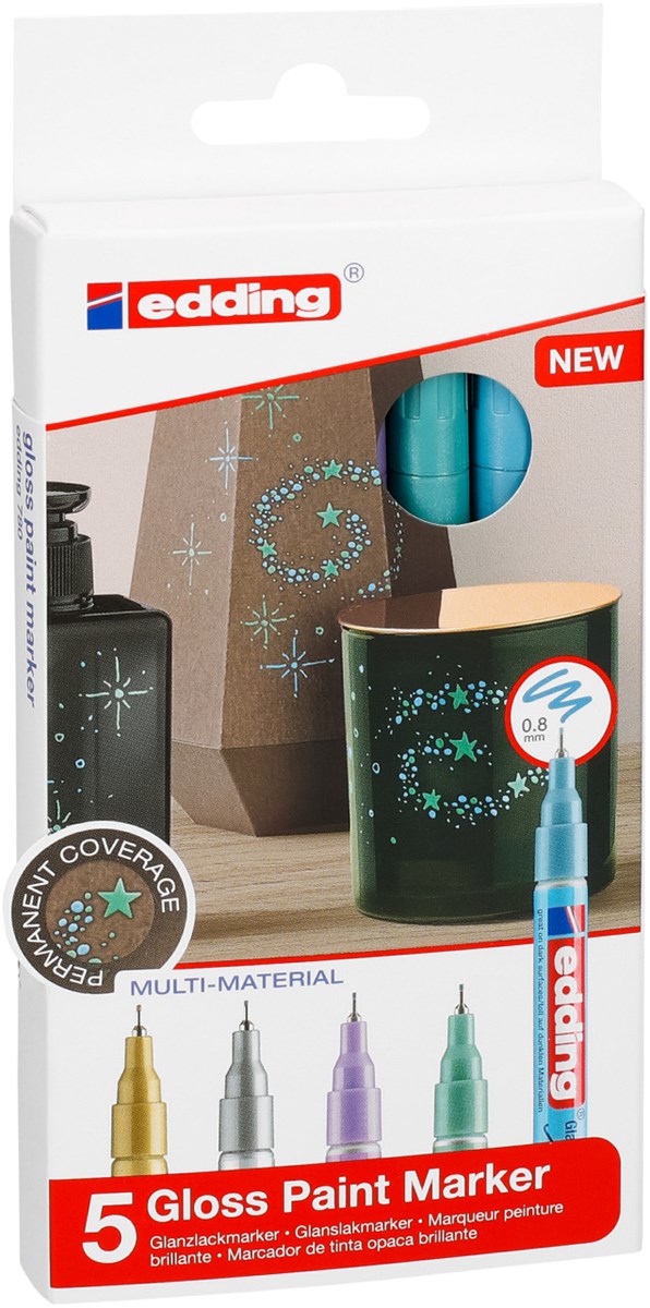 edding 780 creative Glanzlack-Marker 5er Set metallic, Rundspitze 0,8 mm (Art.-Nr.: 4-780-5-099)