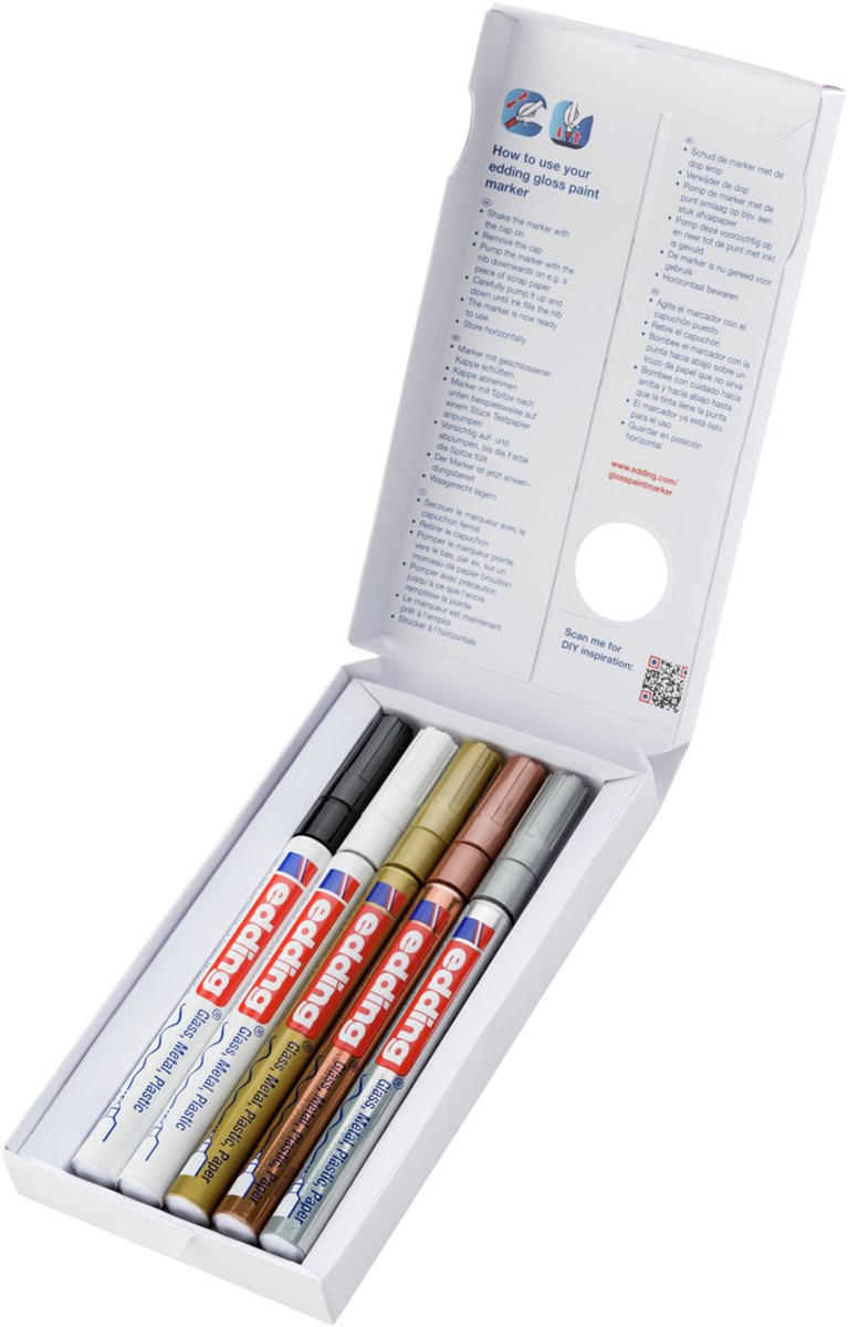 edding 780 creative Glanzlack-Marker 5er Set metallic basic, Rundspitze 0,8 mm (Art.-Nr.: 4-780-5-999)