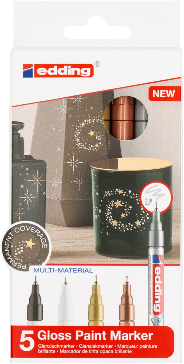 edding 780 creative Glanzlack-Marker 5er Set metallic basic, Rundspitze 0,8 mm (Art.-Nr.: 4-780-5-999)