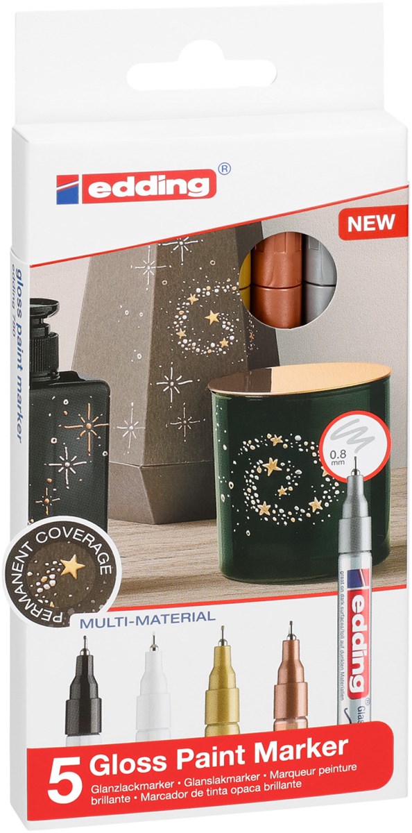 edding 780 creative Glanzlack-Marker 5er Set metallic basic, Rundspitze 0,8 mm (Art.-Nr.: 4-780-5-999)