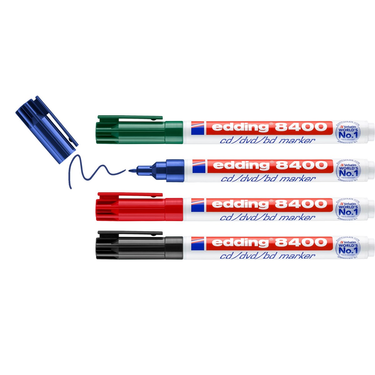 edding 8400 CD/DVD/BD Marker 4er Set sortiert, Rundspitze 0,5-1 mm (Art.-Nr.: 4-8400-4-2)