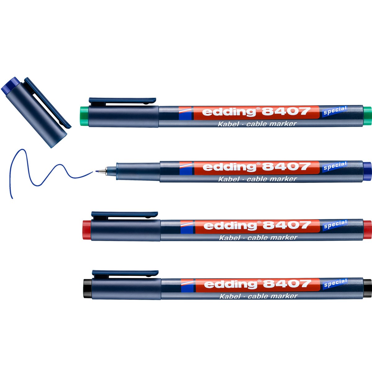 edding 8407 Kabelmarker 4er Set sortiert, Rundspitze 0,3 mm (Art.-Nr.: 4-8407-4)