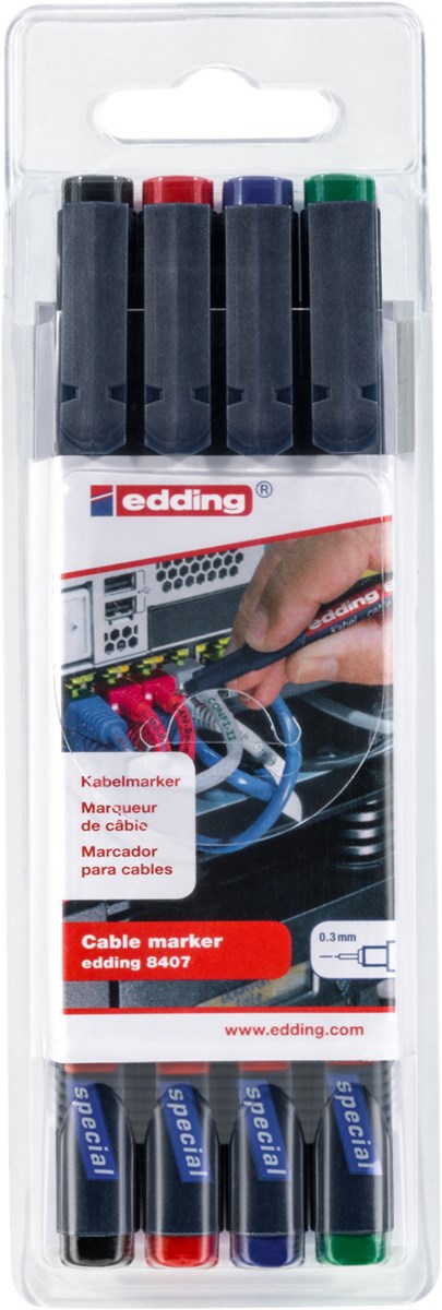 edding 8407 Kabelmarker 4er Set sortiert, Rundspitze 0,3 mm (Art.-Nr.: 4-8407-4)