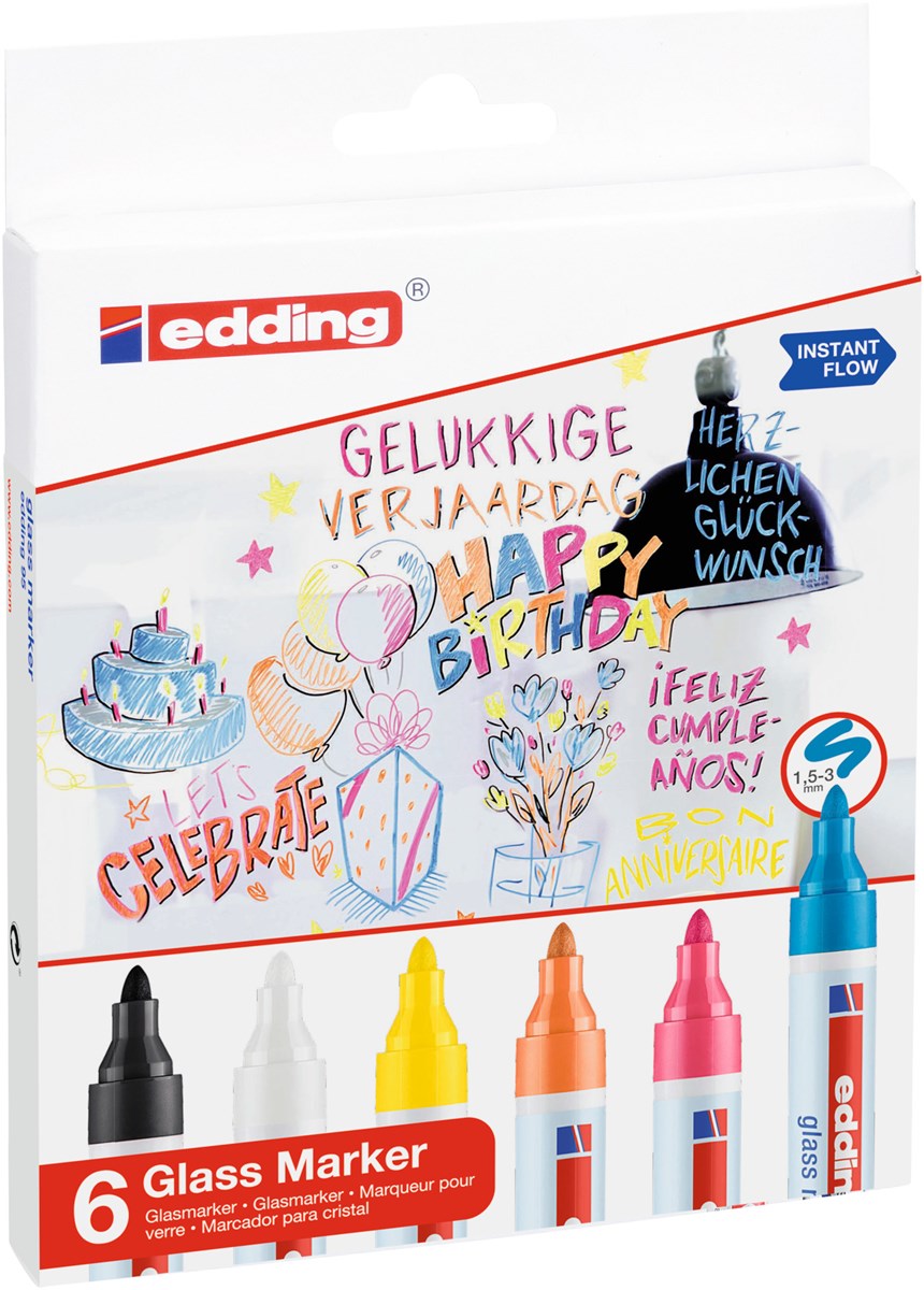 edding 95 Glasmarker 6er Set sortiert, Rundspitze 1,5-3mm (Art.-Nr.: 4-95-6)