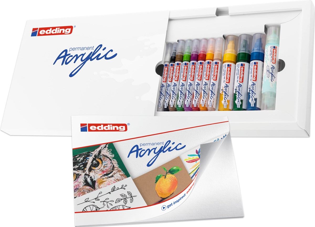 edding Acryl Creative Set, inkl. Malblock, 12er Set basic (Art.-Nr.: 4-CS12B)