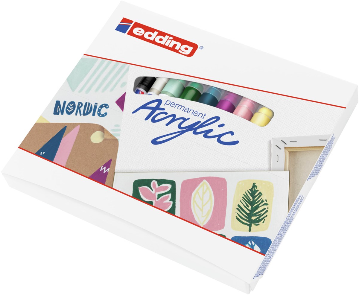 edding Acryl Start Easy Set, inkl. Postkartenblock, 8er Set nordic (Art.-Nr.: 4-SES8N)