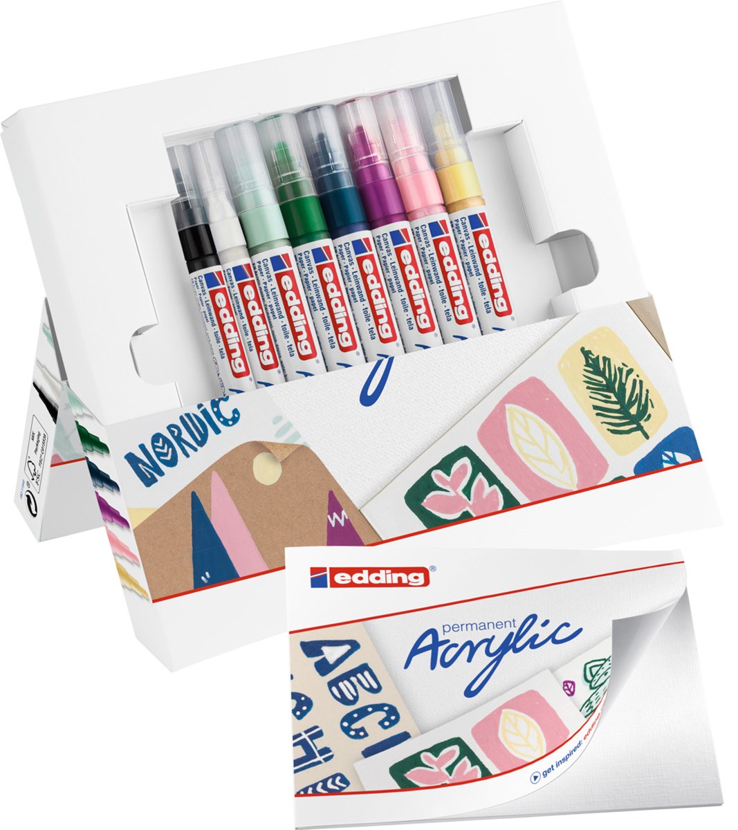 edding Acryl Start Easy Set, inkl. Postkartenblock, 8er Set nordic (Art.-Nr.: 4-SES8N)
