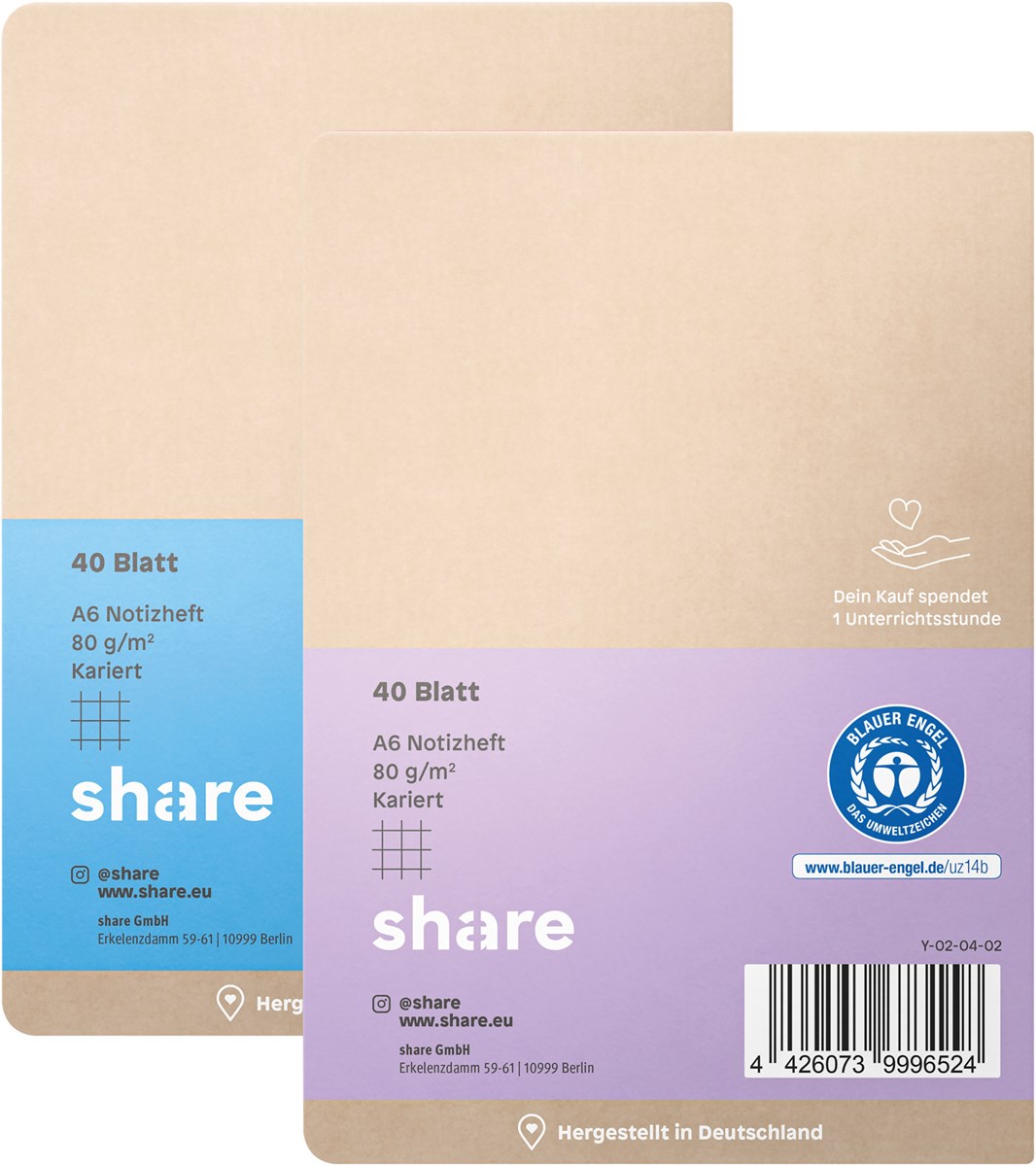 share Notizheft A6 kariert pastellblau-lavendel (Art.-Nr.: 4-0015)