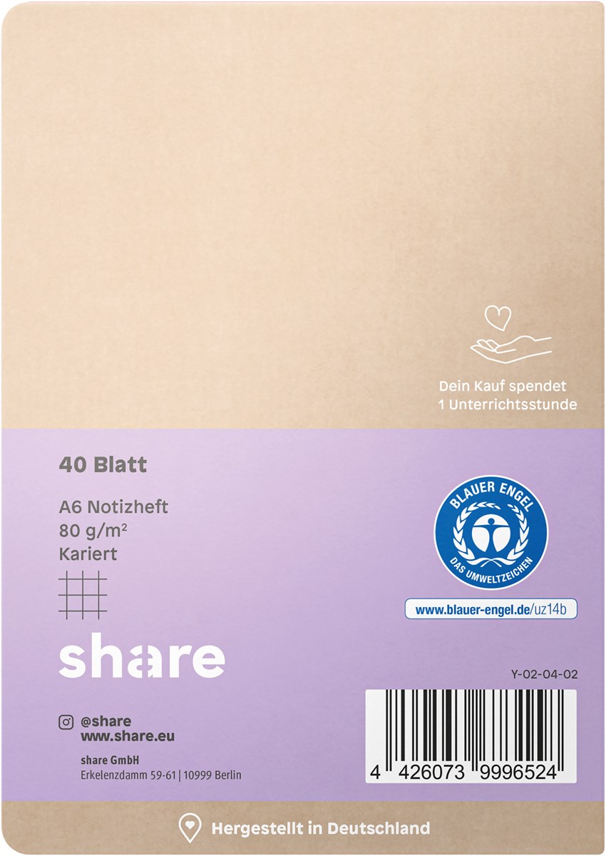 share Notizheft A6 kariert pastellblau-lavendel (Art.-Nr.: 4-0015)