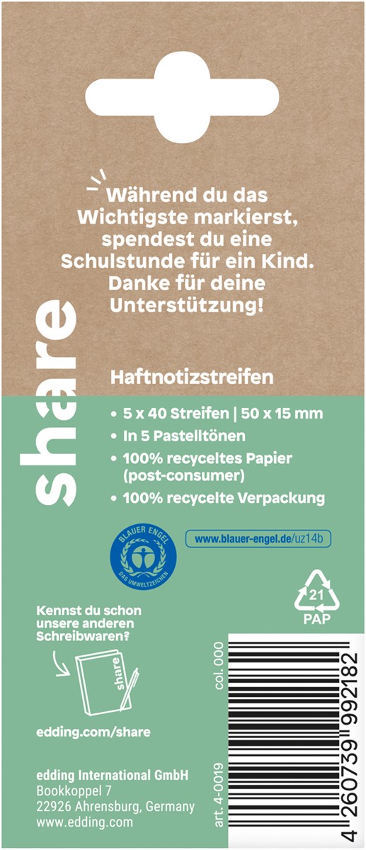share Haftnotizstreifen 5x40 Blatt (Art.-Nr.: 4-0019)