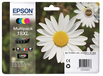 Epson 18XL Tintenpatronen schwarz, cyan, magenta, yellow