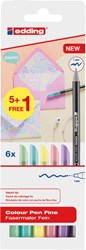 edding 1200 Fasermaler pastell 6er BTS Set (5+1) sortiert, Rundspitze 1 mm