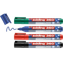 edding 360 Whiteboardmarker 4er Set sortiert, Rundspitze 1,5-3 mm