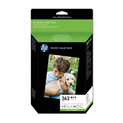 HP 363 Value Fotoset, 6 Tintenpatronen + 150 Blatt Fotopapier 250g 10x15cm