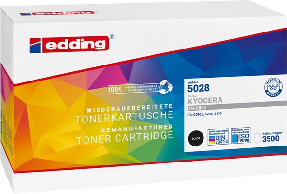 edding Tonerkassette, schwarz, kompatibel zu Kyocera TK-580K (Art.-Nr.: 18-5028)