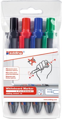 edding retract 12 Whiteboardmarker 4er Set sortiert, Rundspitze 1,5-3 mm (Art.-Nr.: 4-12-4)
