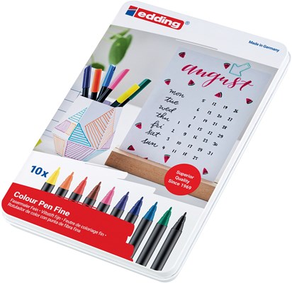 edding 1200 Fasermaler 10er Set (Metallbox) sortiert, Rundspitze 1 mm (Art.-Nr.: 4-1200-10)