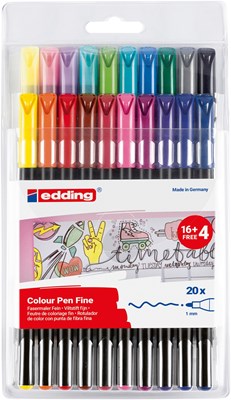edding 1200 Fasermaler 20er BTS Set (16+4) sortiert, Rundspitze 1 mm (Art.-Nr.: 4-1200-20-999)